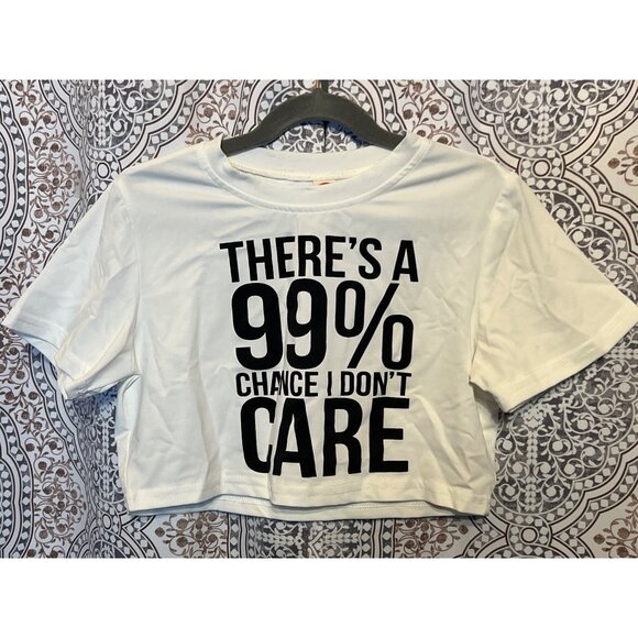 White Crop Top T-Shirt With "Theres A 99% Chance I Dont Care" Slogan - Picture 3 of 7